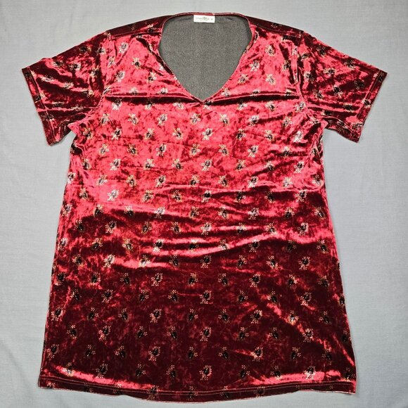 NATURAL LIFE Dresses & Skirts - Natural Life M Velvet Floral Tunic Mini Dress Brick Red Relaxed Fit Short Sleeve